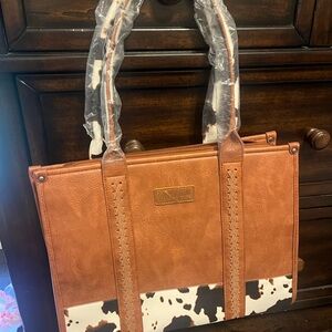 Wrangler Tan and Black Cowhide Tote